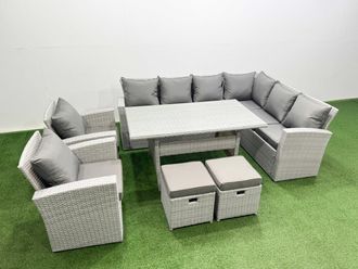 Fimous Rattan Garden Furniture Set Outdoor 10 Seater Dining Corner Sofa Sets in Light Grey