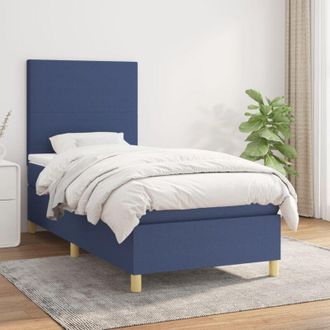vidaXL Cama Box Spring Con Colch&oacute;n Tela Azul 80x200 Cm Vidaxl