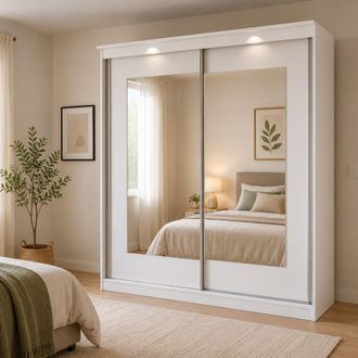 Dmora Guardarropa 2 Puertas Lesale, Armario Dormitorio 5 Estantes, Perchero, 2 Puertas, 180x195h Cm Blanco