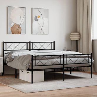 vidaXL Estructura Cama Sin Colch&oacute;n Con Estribo Metal Negro 140x200 Cm Vidaxl