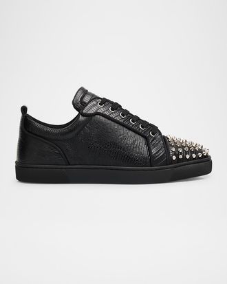 Christian Louboutin Men & apos;s Louis Junior Spikes Lizard-Effect Leather Sneakers