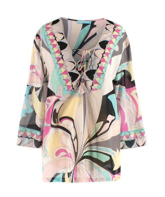 Emilio Pucci Abstract Pattern Cotton Lace-up Blouse Size L