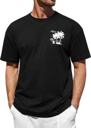 Heekpek Mens T Shirt Cotton T-Shirts for Men Short Sleeve Tops Crew Neck Graphic Printed Tee, A Black, L