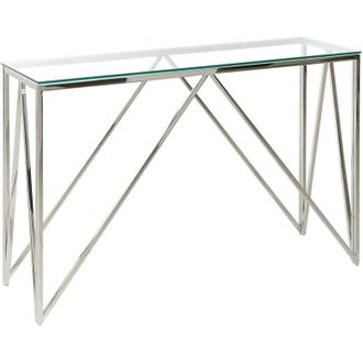 Beliani Consolle in vetro temperato argentato 120 x 40 cm in acciaio inox glamour Weso