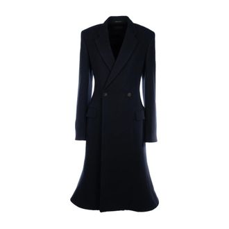 Balenciaga Double-Breasted Coats, female, Blue, Size: S Godet Midi Coat