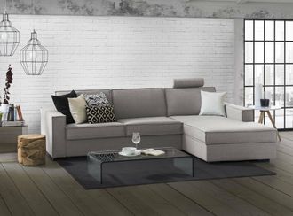 Dmora Sofa Cama Daaki, Sof&aacute; De Esquina, 100% Made In Italy, Sof&aacute; Con Apertura Giratoria, Pen&iacute;nsula Contenedor Derecha, Con Reposabrazos Delgados, Cm 260x95h