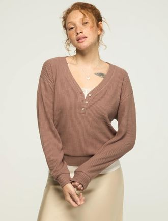 Lucky Brand Womens Cloud V-Neck Henley Popover