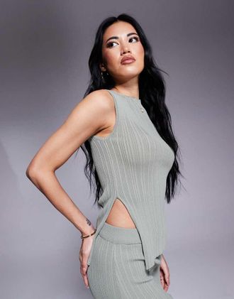 Princess Polly Completo kaki a coste con top asimmetrico senza maniche e gonna lunga-Multicolore