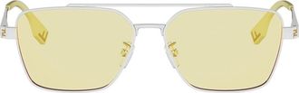 Fendi Sky 57mm Rectangular Sunglasses in Shiny Palladium /Roviex at Nordstrom