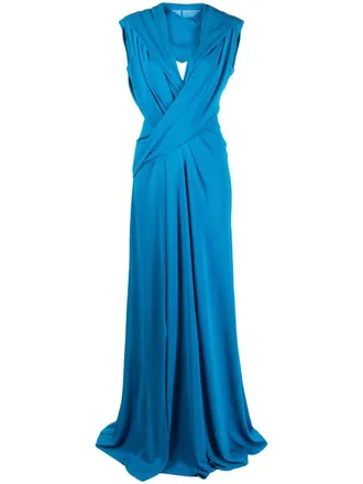 Alberta Ferretti draped open-back slouch-hood gown - women - Viscose - 44 - Blue