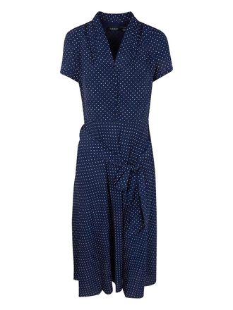 Lauren Ralph Lauren polka dot tie midi dress - women - Polyester - 6 - Blue