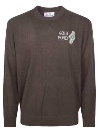 MC2 Saint Barth Gold Money Ribbed Embroidered Sweater