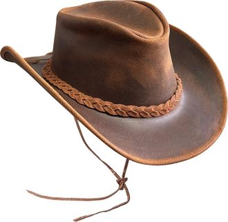 Brandslock Leather Cowboy Hat for Men Women Handcrafted Western Shapeable Wide Brim Durable Cowgirl Outback (2XL) Brown