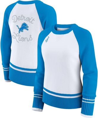 WEAR by Erin Andrews Womens WEAR by Erin Andrews White/Blue Detroit Lions Colorblock Raglan Sweater at Nordstrom, Size Xx-Large