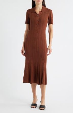 Julia Jordan Rib Short Sleeve Midi Sweater Dress in Caramel at Nordstrom Rack, Size X-Small