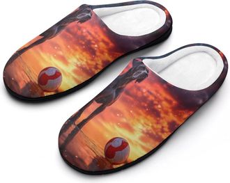 Generic Great Dane Dog Volleyball Mens House Slippers Memory Foam Washable Cotton Slip on Home Shoes