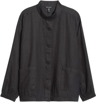Eileen Fisher Stand Collar Linen Jacket in Black at Nordstrom, Size 2 X