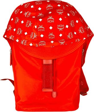MCM Orange Red Nylon Luft Hoodie Detachable Hood Backpack