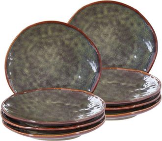 Beliani Beliani - Conjunto De 8 Platos De Postre De Gres Caol&iacute;n Artesanal Acabado Esmalte Reactivo Verde Oscuro Thyme
