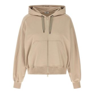 Brunello Cucinelli Brunello Cucinelli, Zip-throughs, female, Beige, Size: XS Lightweight Stretch Cotton Hoodie