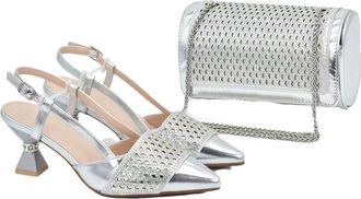 Generic Womens Luxury Shoe and Bag Matching Set Sparkly Rhinestone Gold Chain Strap Shoulder Bag Pointed Toe Heeled Shoes