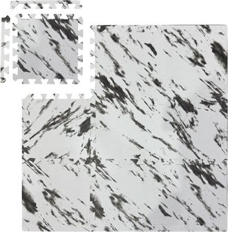 Relaxdays Suelo Goma Estilo M&aacute;rmol, Alfombra Puzle 36 Piezas, Fitness Y M&aacute;quinas Gimnasio, Sin Bpa, 3,4 M&sup2;, Blanco