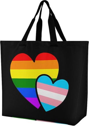 Generic LGBT Transgender Double Love Hearts Reusable Shopping Bags Large Capacity Grocery Bag Heavy Duty Tote for Women 40x40x16cm