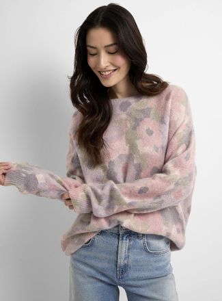 Contemporaine Womens Colorful flower garden fuzzy knit sweater