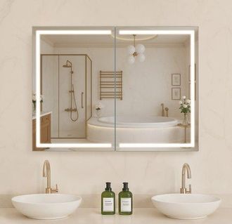 OEM Armario De Ba&ntilde;o Con Espejo Y Luz 60 X 13 X 80 Cm Montaje En Pared Con Led Regulable En 3 Colores, Espejo De Cristal Templado, Funci&oacute;n De Memoria, Esta