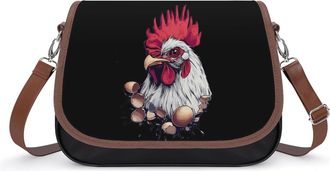 Generic Rooster And Eggs Crossbody Bag Womens Handbag PU Message Bags Shoulder Purse with Adjustable Strap