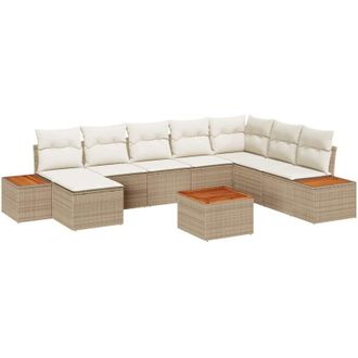 vidaXL Vidaxl - Conjunto De Sof&aacute; De Jard&iacute;n Con Coj&iacute;n 9 Pcs Beige Y Crema