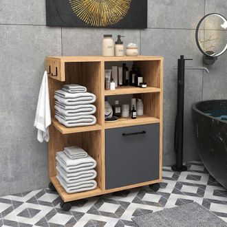 Dmora Armario Multiusos 1 Puerta, 5 Estantes, 1 Puerta, 5 Compartimentos, 60x81h Cm Marr&oacute;n Roble