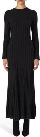 French Connection Long Sleeve Rib Maxi Sweater Dress in Black at Nordstrom Rack, Size Medium
