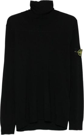 Stone Island Turtleneck Trui met Ribbeldetails - Heren - Coltruien - Zwart - L - Wol - Truien & Vesten