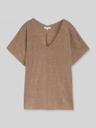 Tom Tailor Loose Fit T-Shirt mit Lochmuster in Taupe, Gr&ouml;&szlig;e XXXL