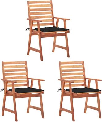 vidaXL Vidaxl - Sillas Comedor De Jard&iacute;n 3 Uds Madera Maciza Acacia Y Cojines