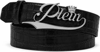 Philipp Plein Leather Belt King Plein Cocco Men in Black/nickel at Nordstrom, Size 105