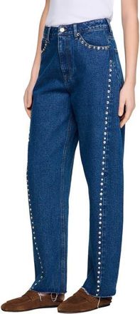 Sandro Rhinestone barrel jeans in Blue Jean at Nordstrom, Size 36 Eu