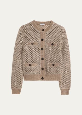 Brunello Cucinelli Flicker Mohair Mesh Diamante Knit Cardigan