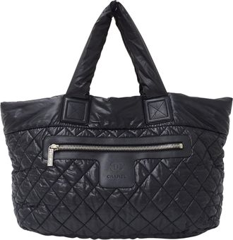 Chanel Black Nylon Handbag Tote Bag (Pre-Owned)