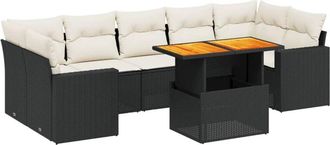 vidaXL Set De Sof&aacute;s De Jard&iacute;n 8 Piezas Y Cojines Rat&aacute;n Sint&eacute;tico Negro Vidaxl