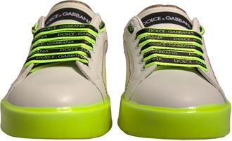 Dolce & Gabbana White Yellow Portofino Leather Sneakers Womens Shoes