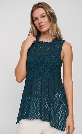 Maeve Sheer Lace Asymmetrical Top
