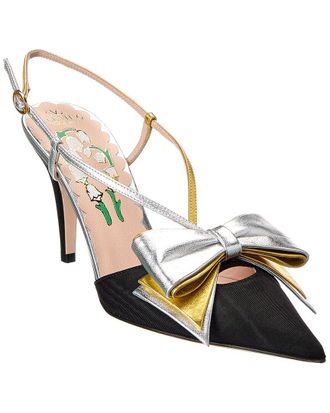 Valentino Bowow 85 Grosgrain & Leather Slingback Pump