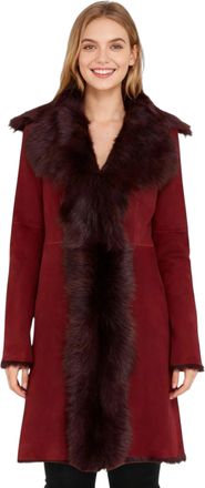 Infinity Leather Womens Burgundy Red Toscana Sheep Suede Leather Trench Coat- Celeste