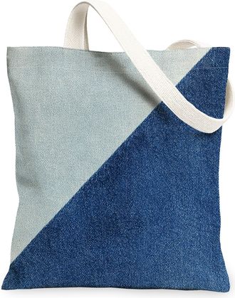 Generic Blue Canvas Tote Bags, Stylish Two-Tone Design Reusable Grocery Bags, Eco-Friendly Lightweight Washable Shoulder Strap Tote, Blue, 13x15 Inch