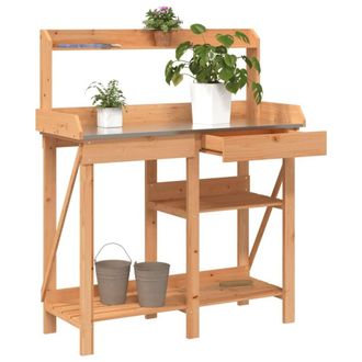 Berkfield Home Potting Bench with Shelves Brown Solid Wood Fir