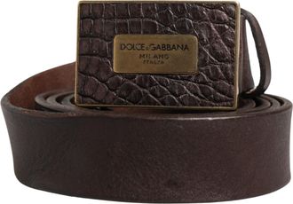 Dolce & Gabbana Men Brown Calf Leather Logo Metal Buckle Mens Belt (Pre-Owned)