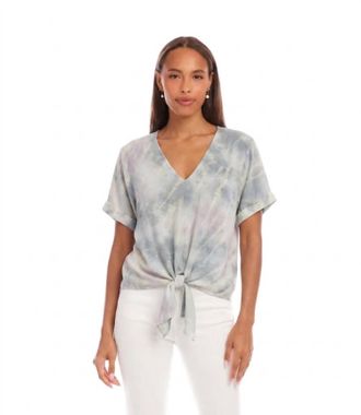 Karen Kane Tess Tie Dye Tie Front Top In Cloudy