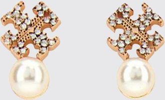 Tory Burch Double T Gold-Plated Brass Stud Earrings with Pearls and Crystals